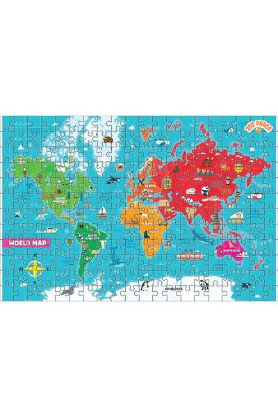 Teona Ahşap Renkli Çocuk Dünya Haritası Dekoratif Çift Katlı Çerçeveli Asılab...