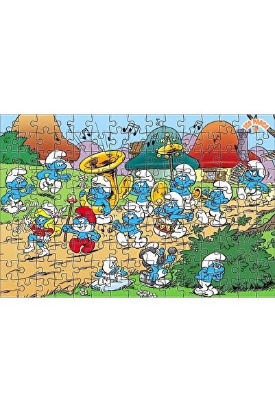 Teona Ahşap Neşeli Şirinler Köyü Dekoratif Çift Katlı Çerçeveli Asılabilir Ahşap Puzzle 150 PARÇA 30X20