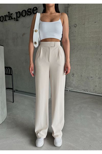 Laluvia Parla Damen-Palazzo-Hose aus Lycra mit Klettverschluss in Steinfarbe