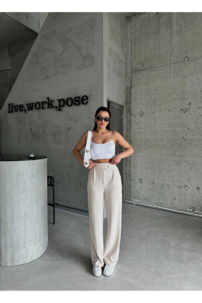 Laluvia Parla Women's Lycra Velcro Closure Stone Color Palazzo Pants