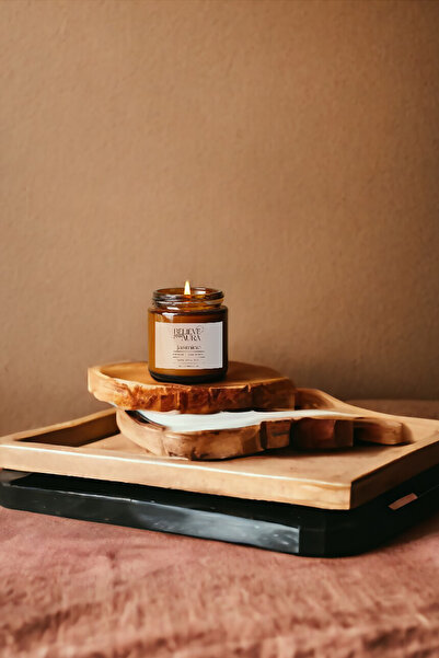 Believe Your Aura Yasemin Kokulu Mum - %100 Doğal Soya Mumu Amber Kavanoz Aromaterapi Mum - 100 cc