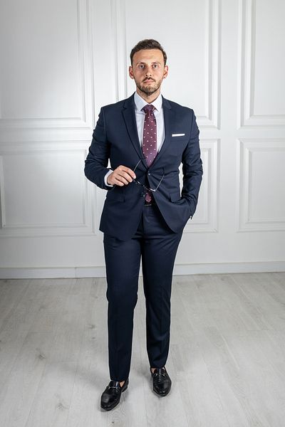Sarar İnterview Sarar Zeus Mono Collar Textured Fabric Slim Fit Navy Blue Suit
