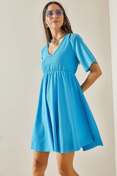 XHAN Türkises Volantkleid mit V-Ausschnitt - 5YXK6-48613-13