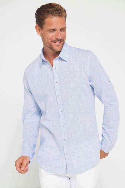 Tudors Cămașă albastră slim fit - mânecă lungă, in 100% bumbac, epoleți