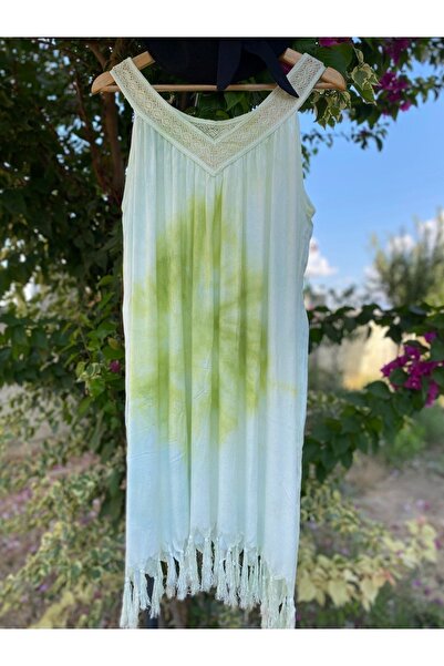 Bohemian Women's Mint Tie-Dye Pattern Flared Beach Dress