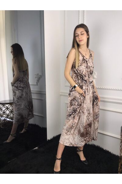 Bohemian Women's Brown Casual Adjustable Strap Natural Dress