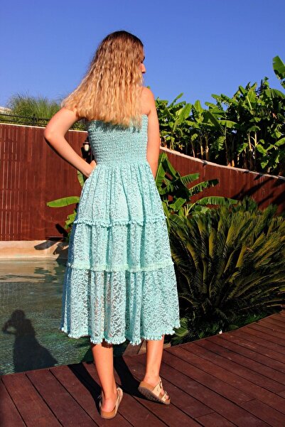 Bohemian Women's Mint Romantic Strapless Dress