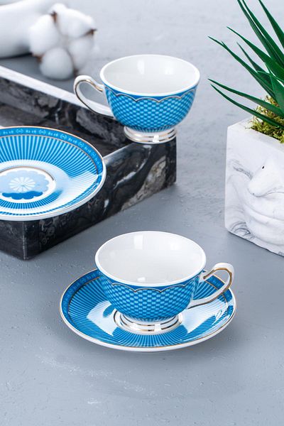 ACAR Tessa 2-Person Porcelain Coffee Cup Set - Stylish and Gold Detailed Design (90 ml)