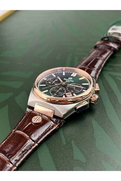 Hislon Men's Leather Strap Watch 43mm Sapphire (Anti-Scratch) Glass 5 Atm Waterproof