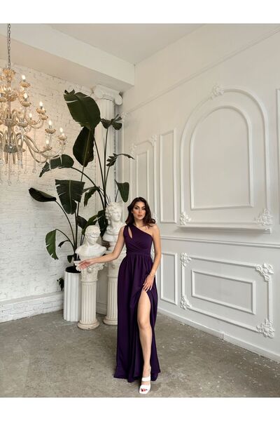 Mekafashion Avril Tek Omuz Yırtmaçlı Abiye 582160 MÜRDÜM