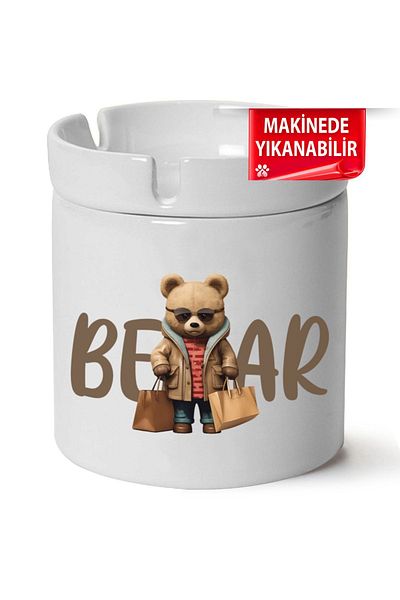Çakilap Teddy Bear Printed Cute Porcelain Horse-Fighting Ashtray - Kl-Hyvn-Bear