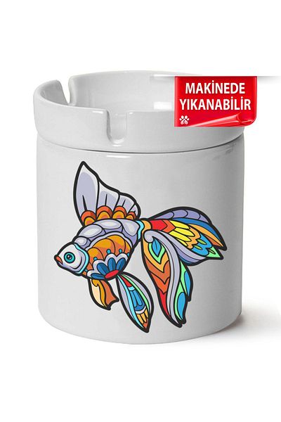 Çakilap Porcelain Fish Printed Horse-Fighting Ashtray - Kl-Hyvn-Dgr