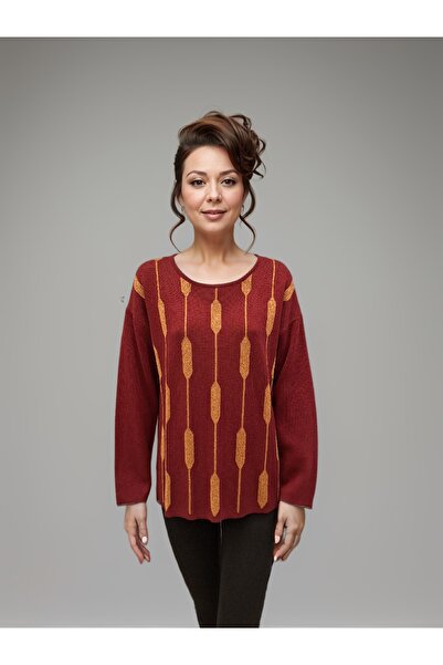 Okçu Triko Orange Stripe Patterned Crew Neck Knitwear Sweater