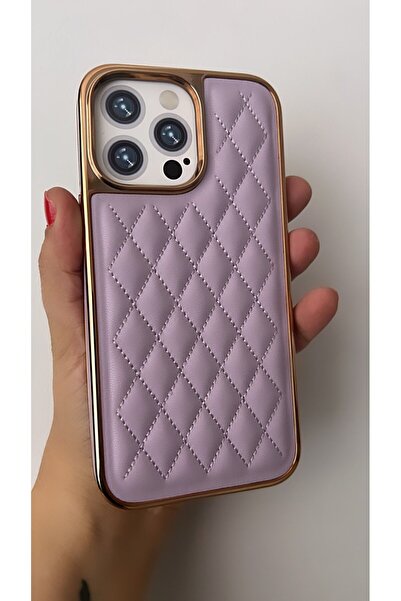 By Semra İPHONE 14 PRO MAX UYUMLU BAKLAVA DESENLİ ULTRA LÜX GOLD ÇERÇEVE DERİ...