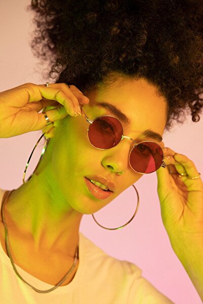 Polo55 Kırmızı Metal Çerçeveli Yuvarlak Kadın Güneş Gözlüğü