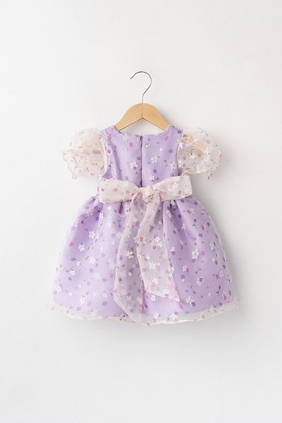 Banamio Grace Baby Girl Cotton and Satin Lined Crispy Floral Patterned Tulle Dress