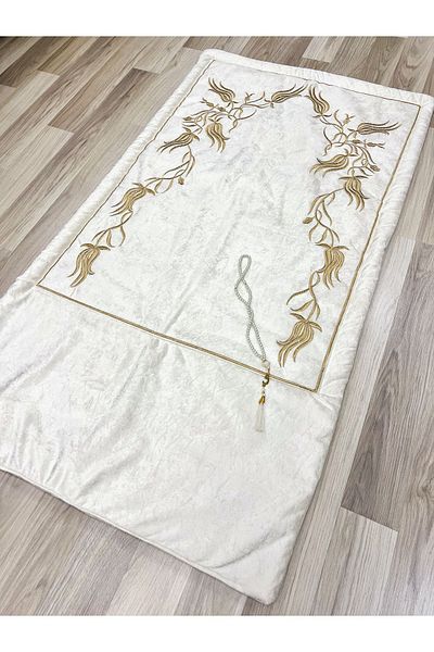 AYHANHOME Glazed Processing Prayer Rug with Rosary Bridal Groom Bundle Gift Dowry Holder
