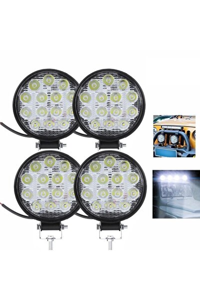 DEKOHOP 4 ADET Off Road 14 Led 42 Watt Yuvarlak Traktör Tır Kamyon Tekne Sis Farı Projektör Çalışma Lambası