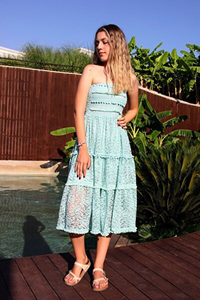 Bohemian Women's Mint Romantic Strapless Dress