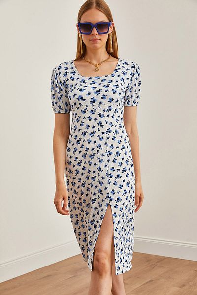Olalook Ecru Blue Mini Dress - Slit and Backless, ELB-19002181