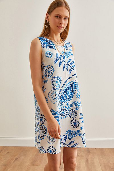 Olalook Μπλε λινό φόρεμα Viscose A Form - ELB-19002139