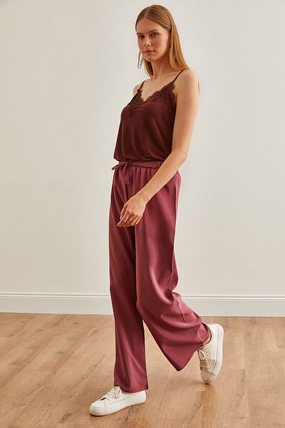 Olalook Damen Palazzo Ayrobin Hose mit Gürtel und elastischem Bund in Dusty Rose PNT- 19000200