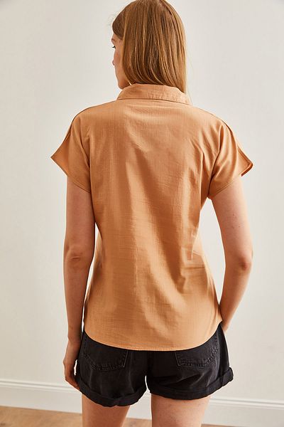 Olalook Camel Linen Women's Shirt - Bat Sleeve GML-19000831