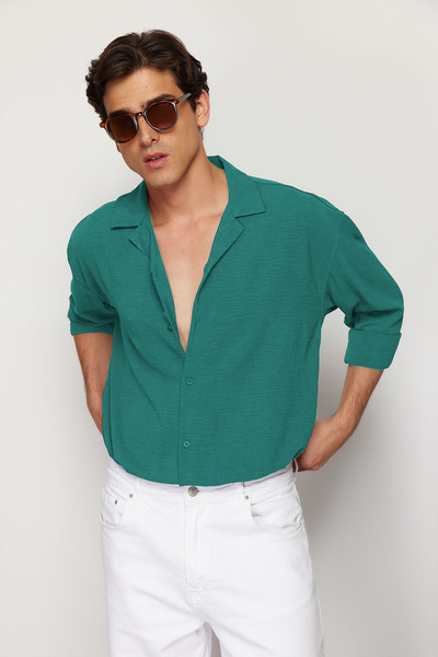 Trendyol Collection Πράσινο λινό oversize καλοκαιρινό πουκάμισο - Apache γιακά TMNSS23GO00053