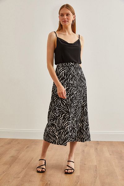 Olalook Zebra mintás fekete rugalmas derékhosszú női szoknya - ETK-19000259