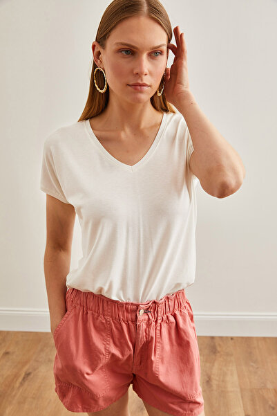 Olalook Γυναικείο μπλουζάκι πλεκτό με νυχτερίδα εκρού με λαιμόκοψη - TSH-19000822