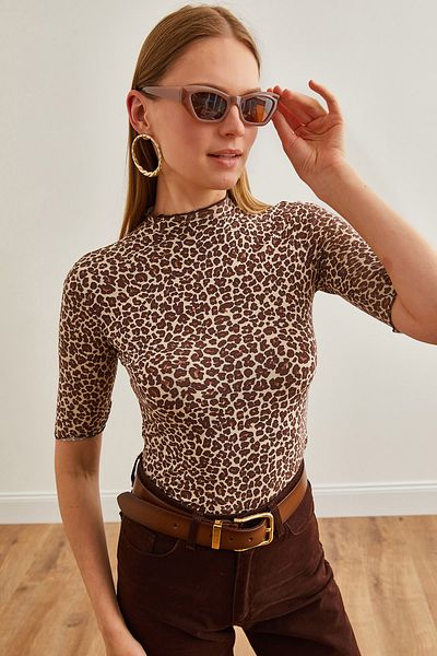 Olalook Beige Leopard Modal Μπλούζα - Γυναικεία, BLZ-19002670