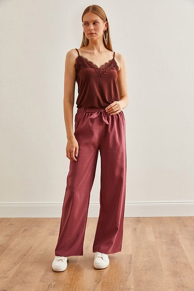 Olalook Damen Palazzo Ayrobin Hose mit Gürtel und elastischem Bund in Dusty Rose PNT- 19000200