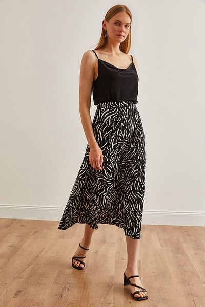 Olalook Zebra mintás fekete rugalmas derékhosszú női szoknya - ETK-19000259