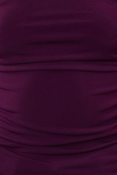 Trendyol Collection Bluză de culoare prune elastică cu un singur umăr - Detaliată cu strângere, mulat TWOSS21BZ0590