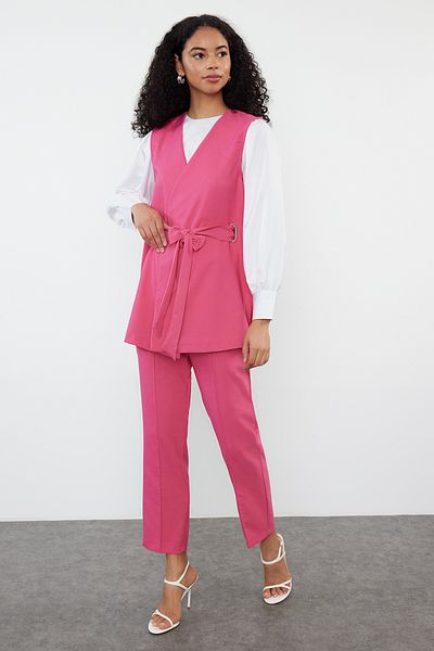 Trendyol Modest Fuchsia Vest and Trousers Set - Woven Fabric with Accessory Detail TCTSS24US00035
