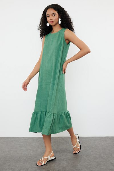 Trendyol Collection Green Straight Cut Skirt Flounce Mini Woven Dress TWOSS24EL00520
