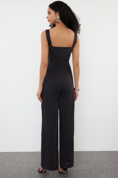 Trendyol Collection Šedá pruhovaná Maxi kombinéza Polyviscon - TWOSS24TU00007