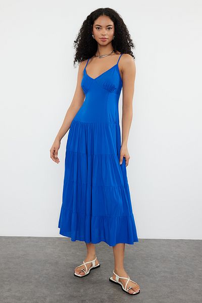 Trendyol Collection Fustă patinatoare Indigo Rochie țesută maxi din viscoză TWOSS24EL00801