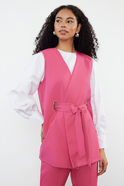 Trendyol Modest Fuchsia Vest and Trousers Set - Woven Fabric with Accessory Detail TCTSS24US00035