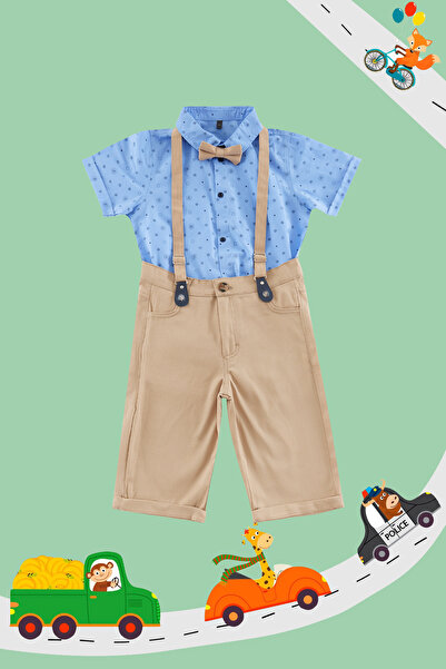 TRENDYOLKIDS Boy's Blue Cotton Bow Tie Shirt and Shorts Pants Set - Tkdss24Au00006