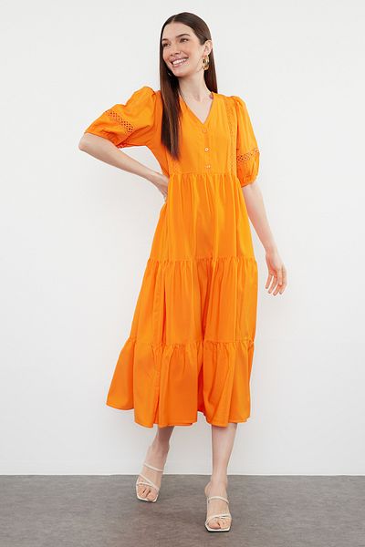 Trendyol Collection Помаранчева сукня міді з попліну Duz Shift TWOSS24EL00906