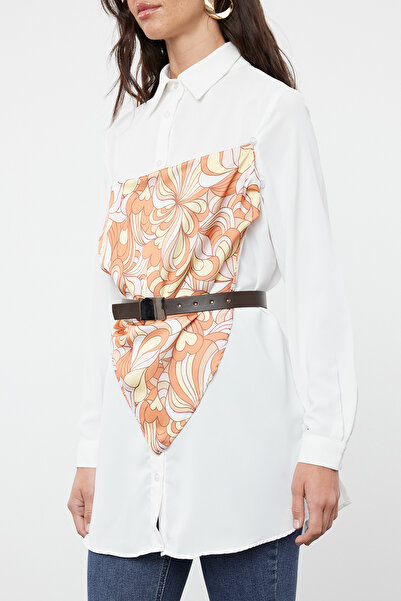 Trendyol Modest Cămașă țesută - albă cu accesorii detaliu șal, TCTSS24TG00063