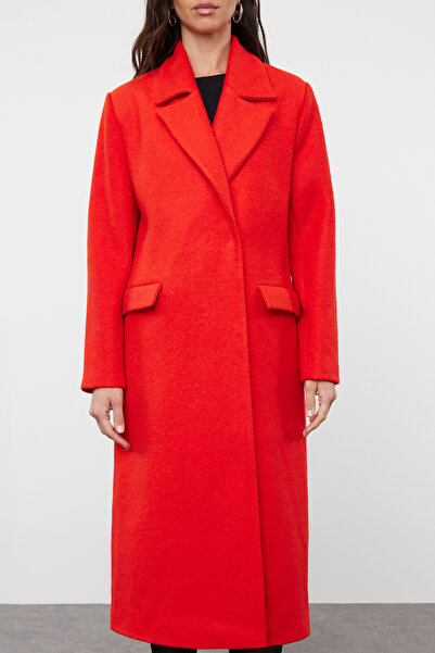 Trendyol Collection Gyapjú piros normál kabát - Zseb részletes, TWOAW25KB00014