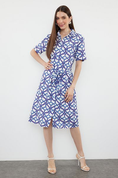Trendyol Collection Rochie cămașă țesută Midi cu centură albastră TWOSS24EL00897