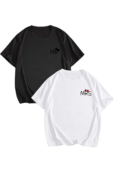 PERISENSE Tricou oversize cu imprimeu Unisex Dear Mr and Mrs - Set combinat d...