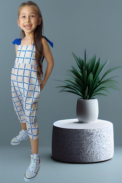 LEON CLUB GIRL'S PLAID LACE-UP JUMPSUIT