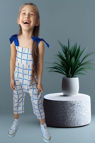LEON CLUB GIRL'S PLAID LACE-UP JUMPSUIT