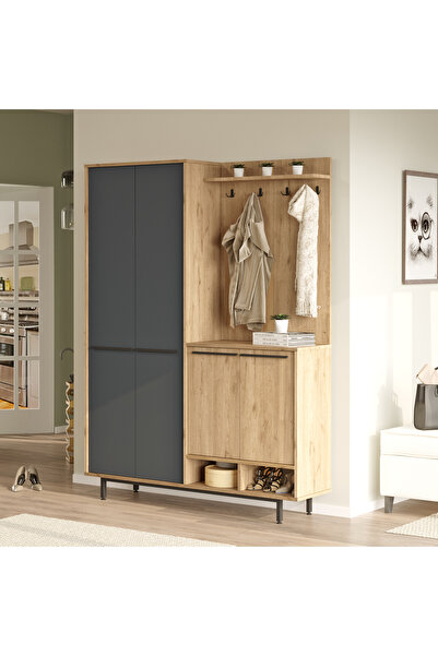 L'occi Concept Living Portmanto Vestiyer Ayakkabılık Metal Ayaklı Sepet-Antrasit LG1-SA