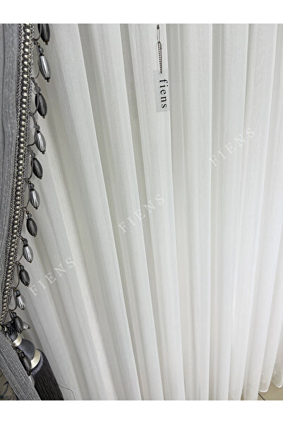 FİENS Fishback Light Silvery 1/2 Layer Medium Pleated Tulle Curtain Suitable for All Rooms No Ironing