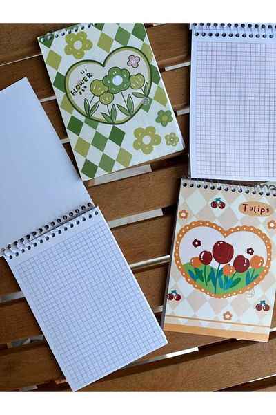 EyER Shoping Cute Checkered Notebook A6 Size 4 Pieces